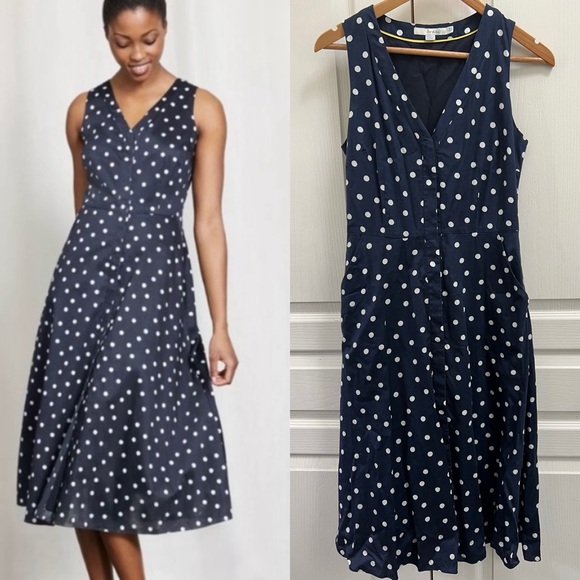 Boden Josephine navy polka dot dress 4 - Picture 1 of 7